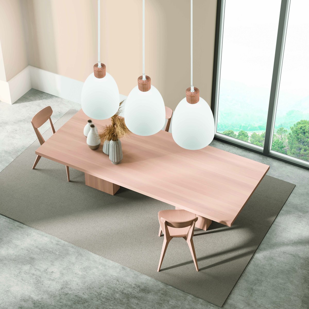Jagger Ø25 Hvit Taklampe Fra Trio Lighting - Jagger takpendel kombinerer tre&auml; og metall i en elegant materialblanding som fanger blikket og skaper en spennende kontrast.