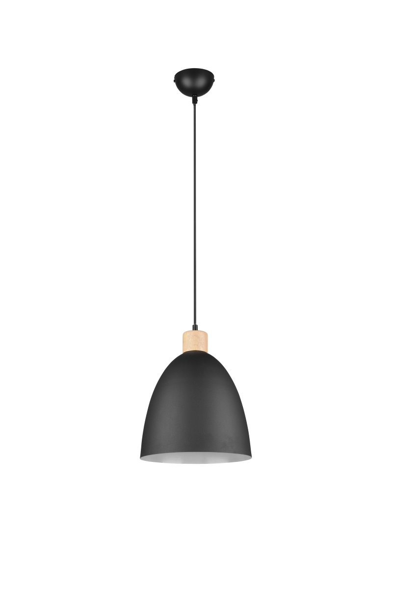 Jagger Ø25 Svart Taklampe Fra Trio Lighting - Jagger takpendel kombinerer tre&auml; og metall i en elegant materialblanding som fanger blikket og skaper en spennende kontrast.
