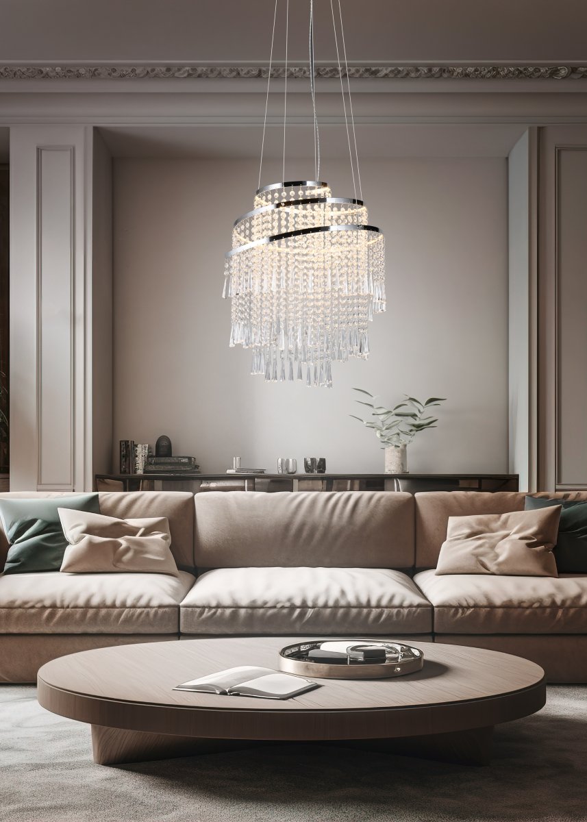 Pomp Ø38 Krom Taklampe Fra Trio Lighting - Lampens design er preget av kromfarget metall, mens de gjennomsiktige akrylsteinene gir en glamor&oslash;s stil som glitrer str&aring;lende i lyset.