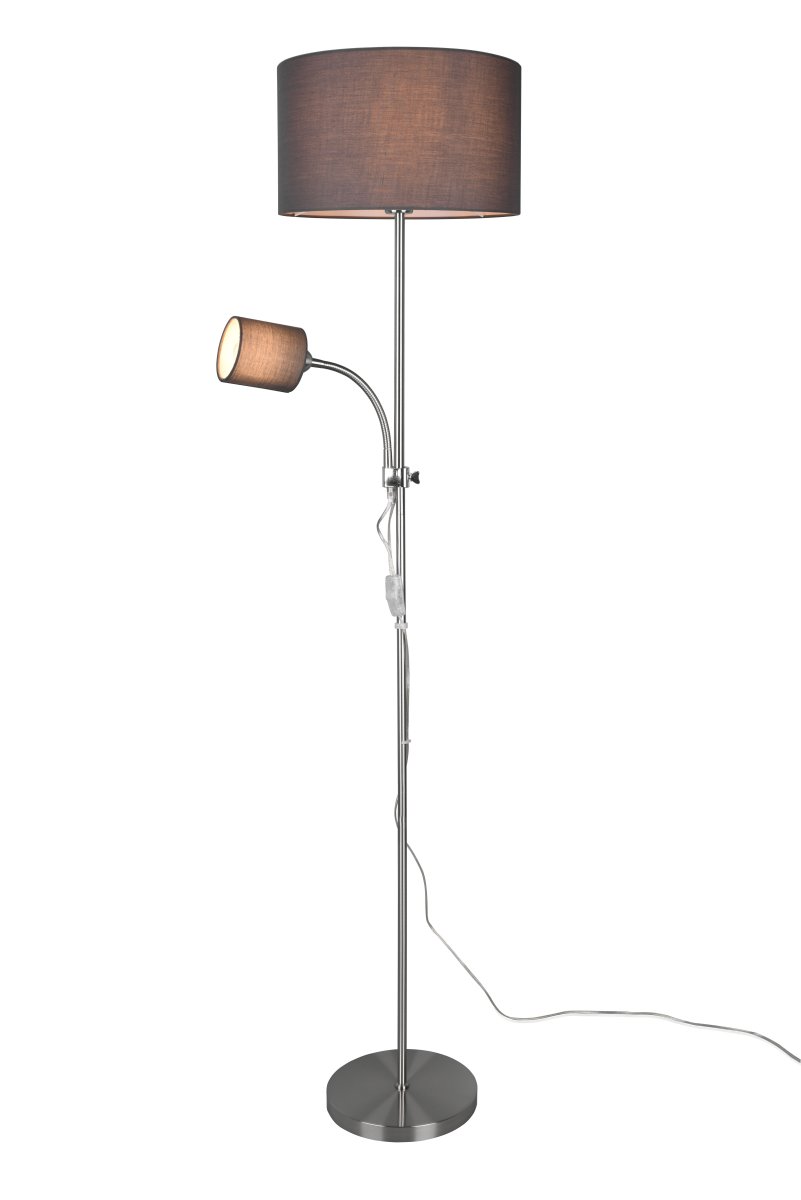 Owen Grå gulvlampe Fra Trio Lighting - Owen gulvlampe kombinerer praktisk funksjonalitet med klassisk design, noe som gj&oslash;r den til et allsidig tillegg til ethvert rom.