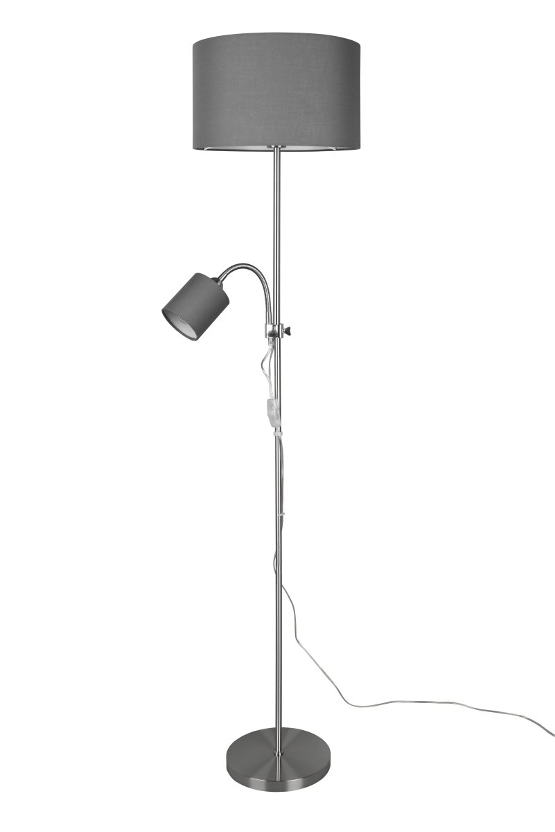 Owen Grå gulvlampe Fra Trio Lighting - Owen gulvlampe kombinerer praktisk funksjonalitet med klassisk design, noe som gj&oslash;r den til et allsidig tillegg til ethvert rom.