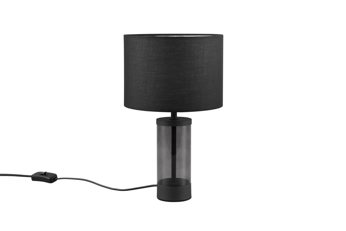 Grazia 34cm Svart bordlampe Fra Trio Lighting - Bordlampen Grazia kombinerer en elegant stoffskjerm med en stilig sylindrisk fot i glass og metall, som gir et harmonisk og sofistikert inntrykk.