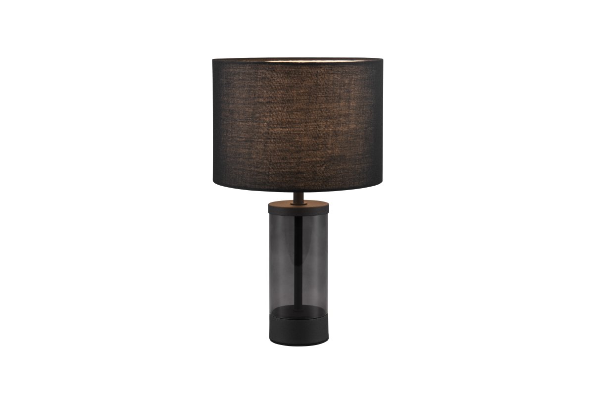 Grazia 34cm Svart bordlampe Fra Trio Lighting - Bordlampen Grazia kombinerer en elegant stoffskjerm med en stilig sylindrisk fot i glass og metall, som gir et harmonisk og sofistikert inntrykk.