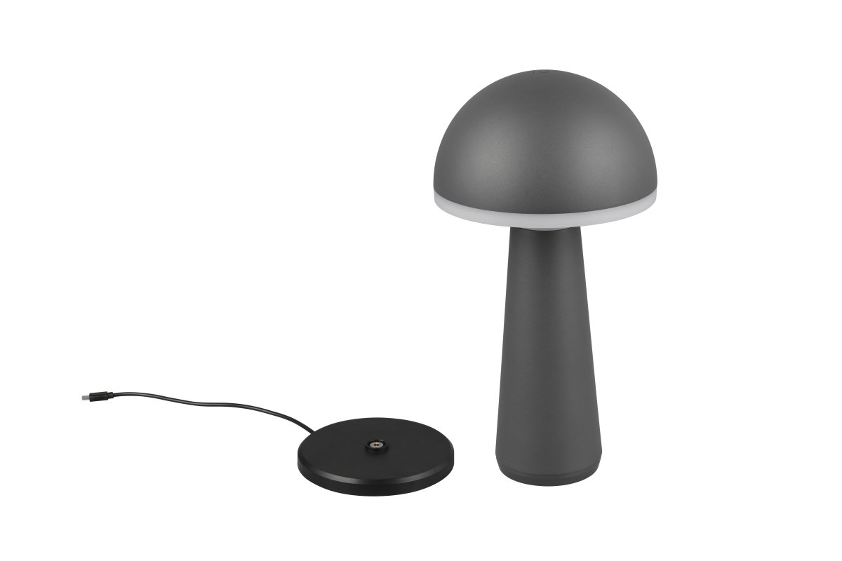 Fungo 30cm Antrasitt bærbar Fra Trio Lighting - Den bærbare Fungo bordlampen kombinerer moderne design med innovative funksjoner, noe som gjør den til en favoritt blant oppladbare lamper.