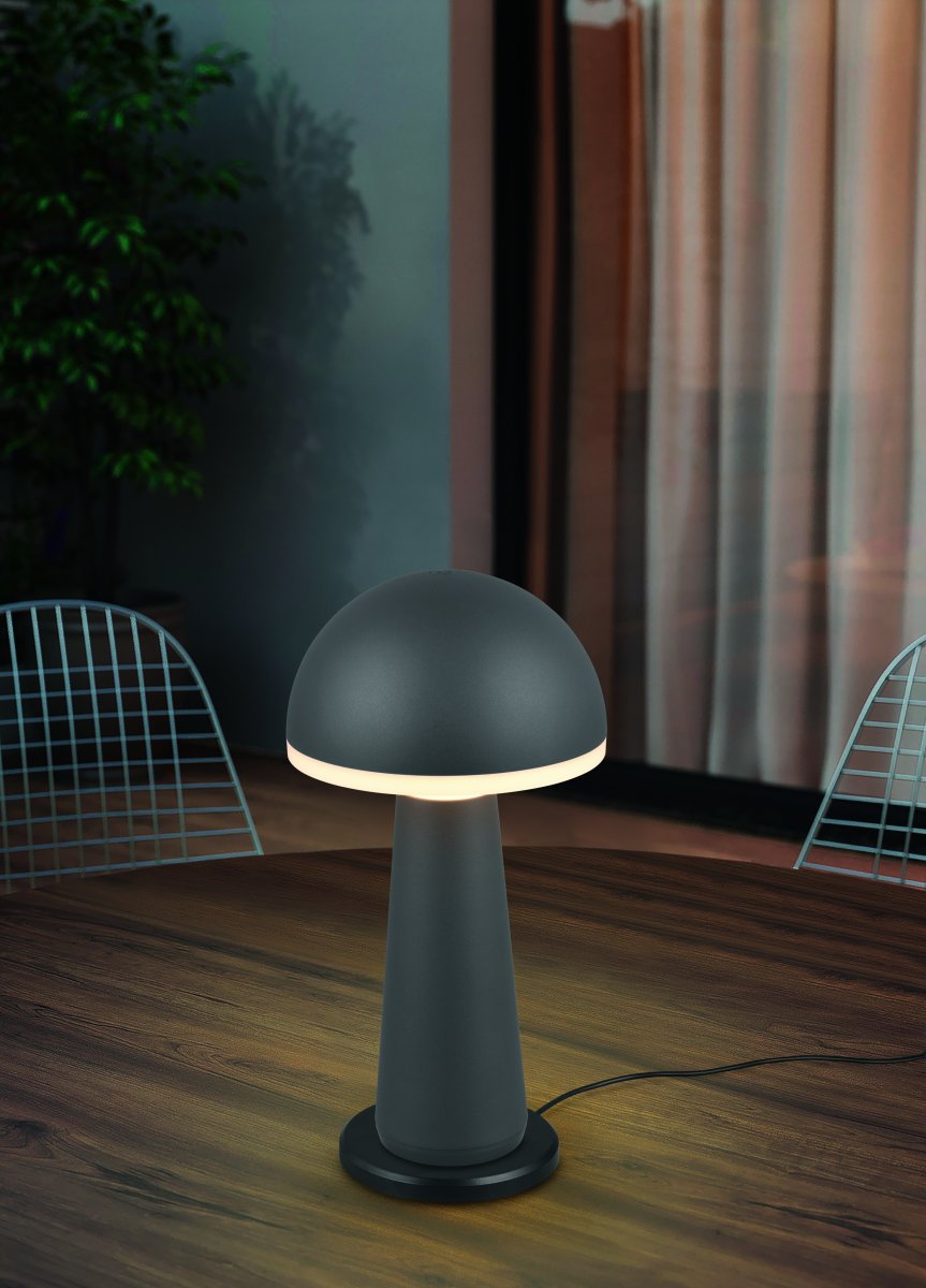 Fungo 30cm Antrasitt bærbar Fra Trio Lighting - Den bærbare Fungo bordlampen kombinerer moderne design med innovative funksjoner, noe som gjør den til en favoritt blant oppladbare lamper.