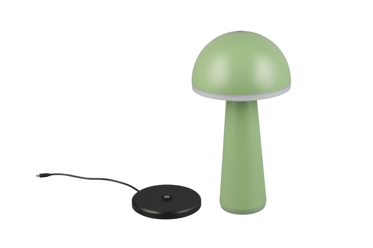 Fungo 30cm Grønn bærbar Fra Trio Lighting - Den bærbare Fungo bordlampen kombinerer moderne design med innovative funksjoner, noe som gjør den til en favoritt blant oppladbare lamper.