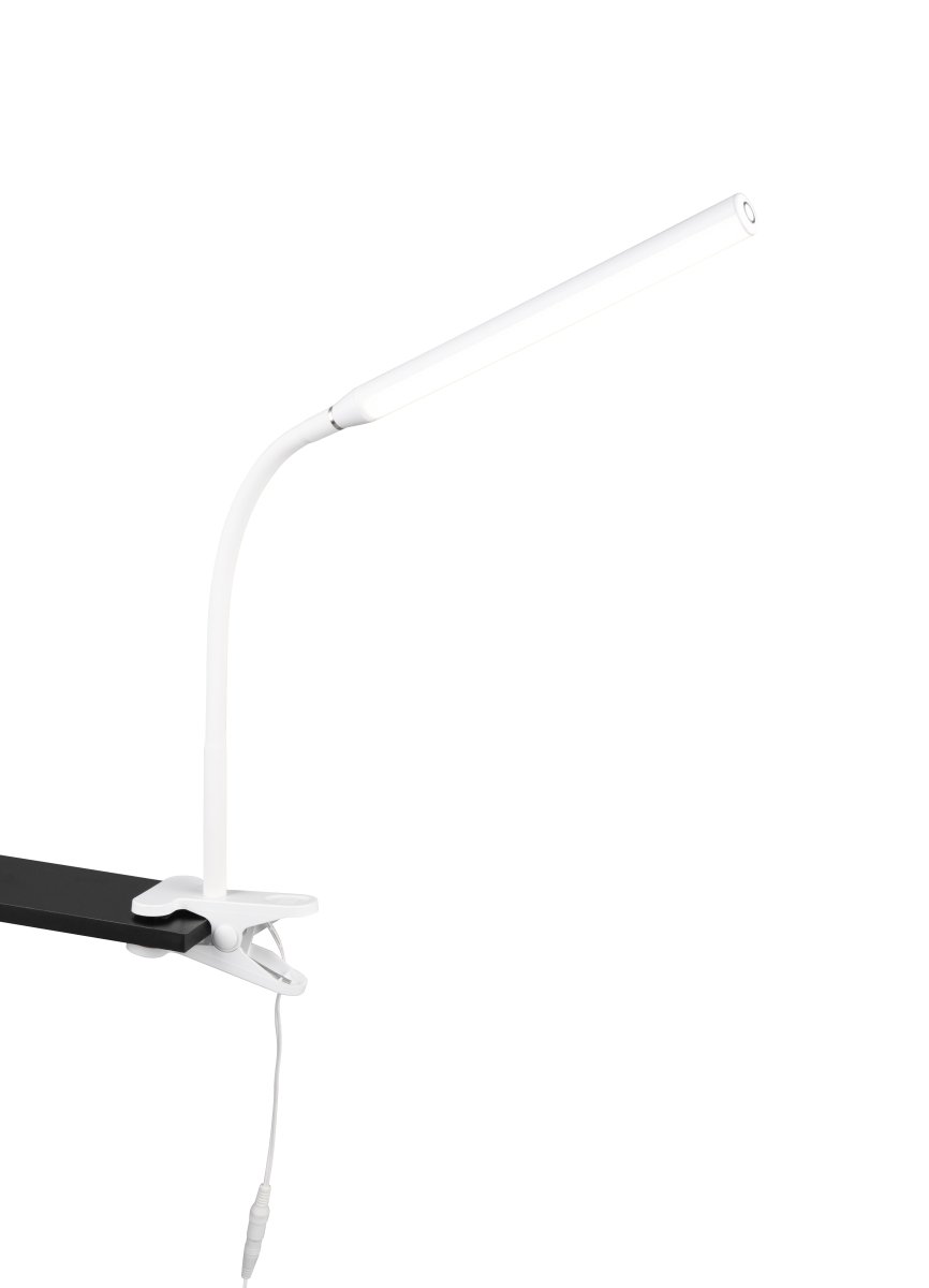 Nevada Hvit klemmelampe Fra Trio Lighting - Takket være den praktiske klemmemekanismen kan den enkelt festes til hyller, skrivebord eller andre overflater og plasseres akkurat der du trenger lys.
