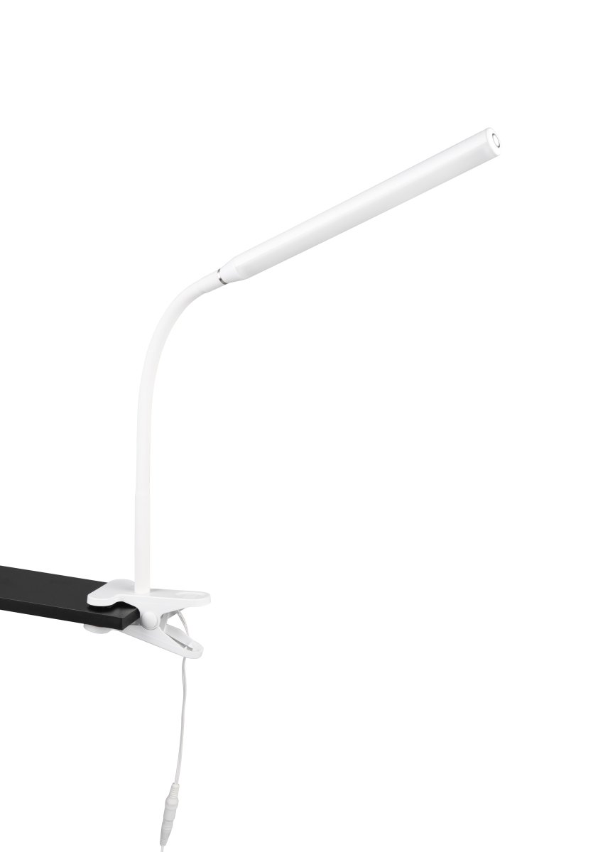 Nevada Hvit klemmelampe Fra Trio Lighting - Takket være den praktiske klemmemekanismen kan den enkelt festes til hyller, skrivebord eller andre overflater og plasseres akkurat der du trenger lys.
