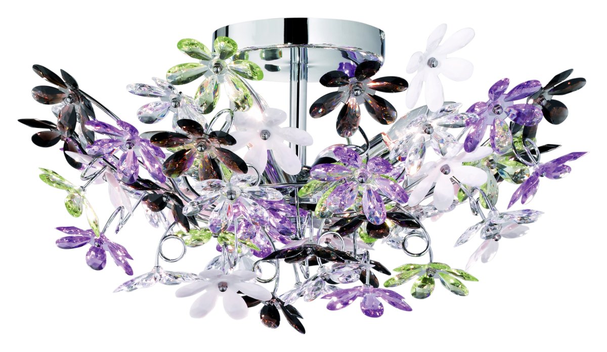 Flower Ø50 Flerfarget plafond Fra Trio Lighting - Med sine vakre akrylblomster skaper den ikke bare effektiv belysning, men ogs&aring;&aring; et glitrende lysspill som gj&oslash;r lampen til et str&aring;lende kunstverk.