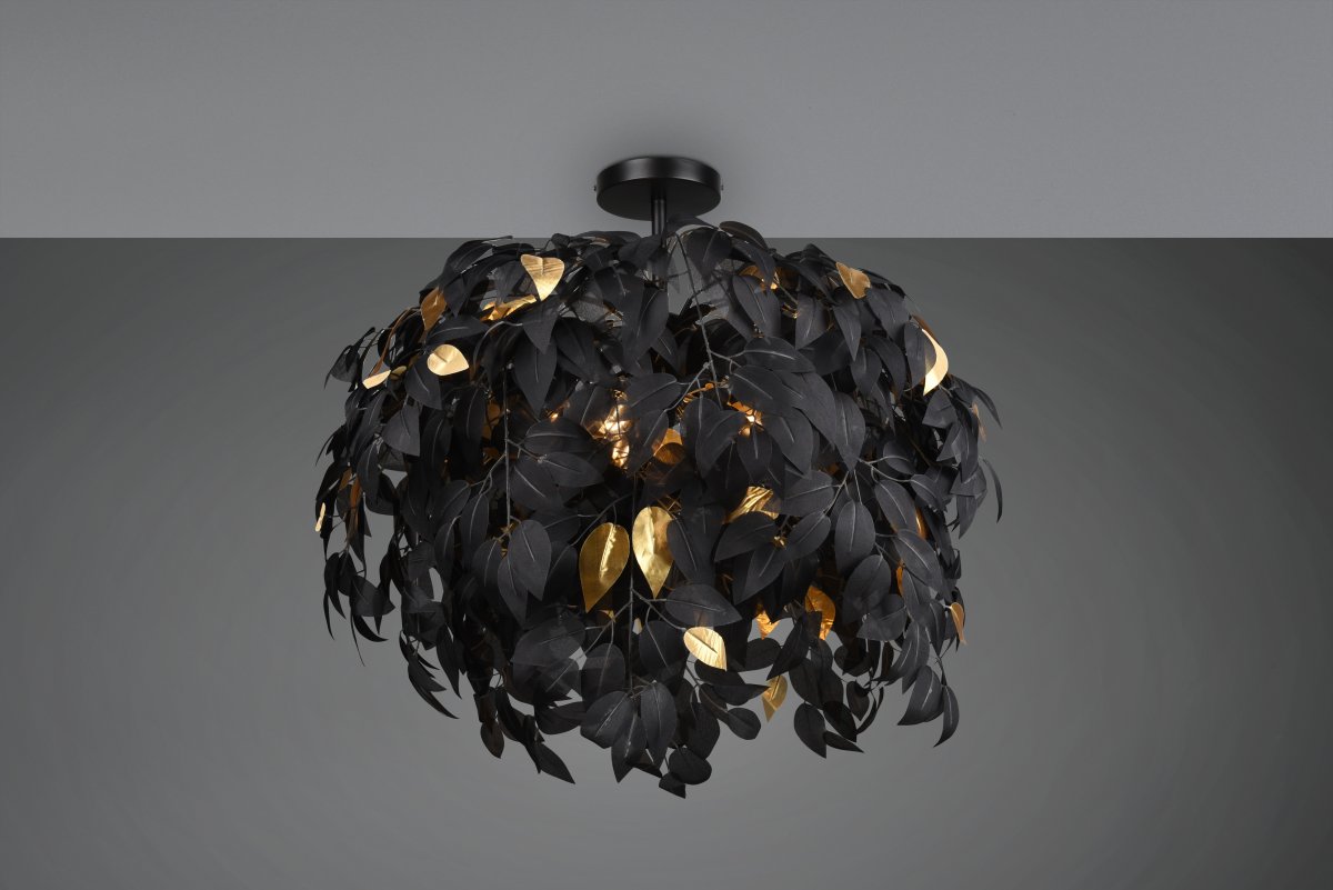 Leavy Ø70 Svart plafond Fra Trio Lighting - Den skaper en fortryllende atmosf&aelig;re i stuen og har en stil som passer perfekt til Young Living-innredning.