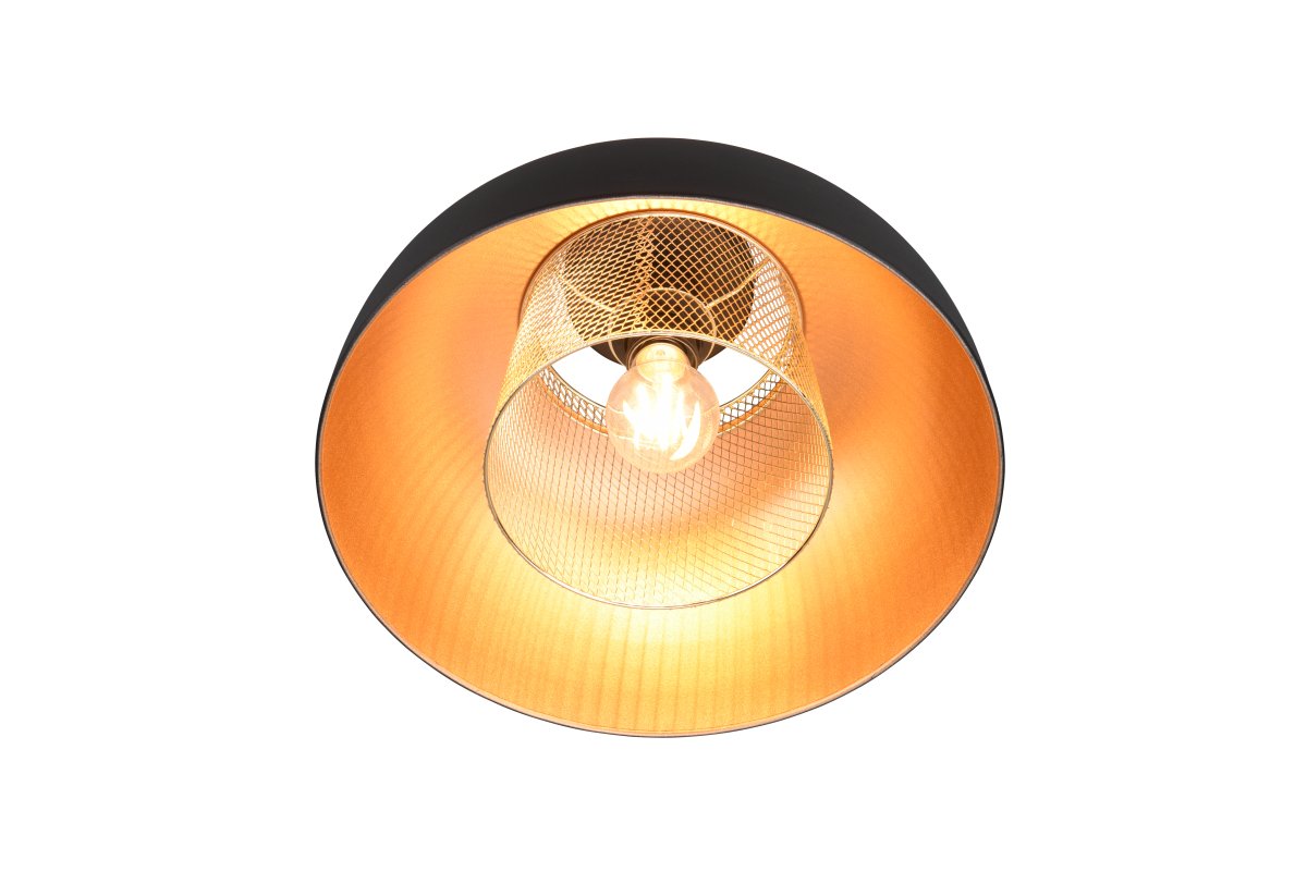 Punch Ø35 Svart plafond Fra Trio Lighting - Lampens elegante form og fargekombinasjon av matt sort og gull gir en r&aring; og stilig industrifølelse som løfter innredningen i dine egne fire vegger.