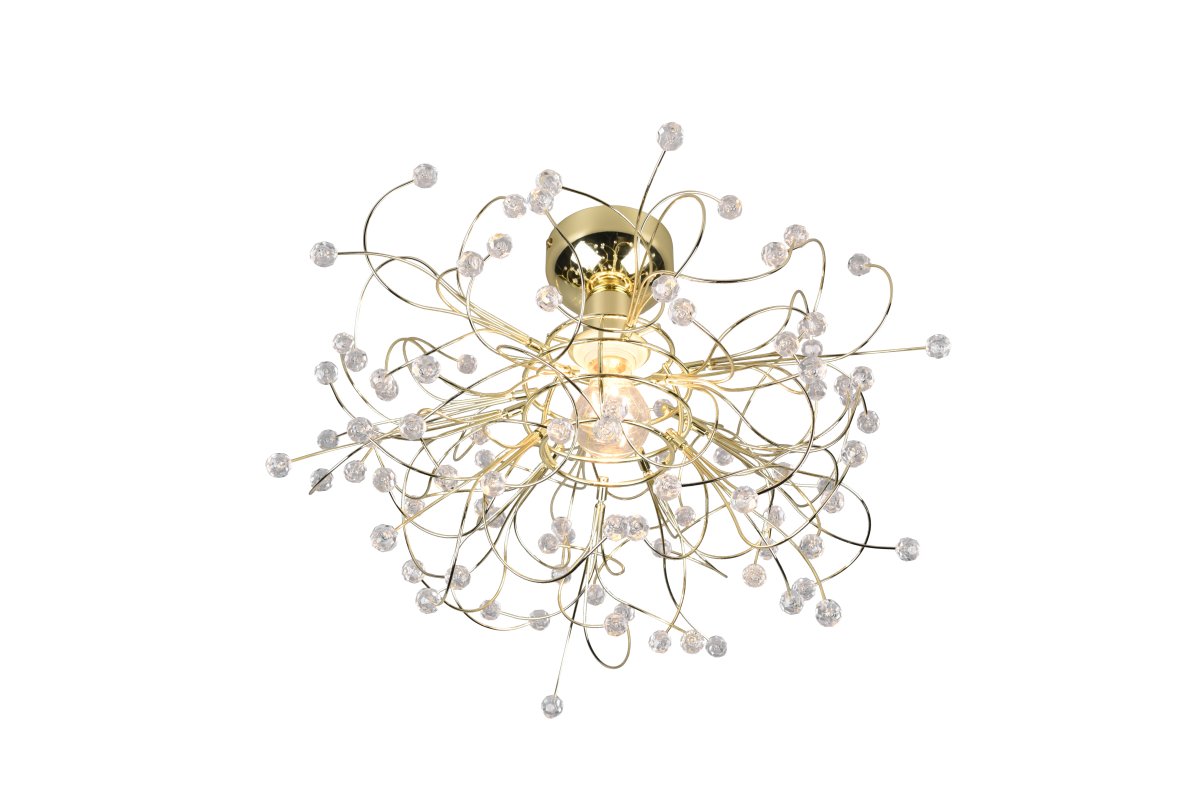Gloria Ø52 Bronse plafond Fra Trio Lighting - Med sin filigranform og glitrende akrylapplikasjoner sprer lampen en varm og innbydende lyseffekt, perfekt for b&aring;de stue og spisestue.