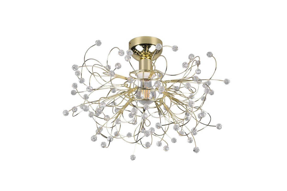 Gloria Ø52 Bronse plafond Fra Trio Lighting - Med sin filigranform og glitrende akrylapplikasjoner sprer lampen en varm og innbydende lyseffekt, perfekt for b&aring;de stue og spisestue.