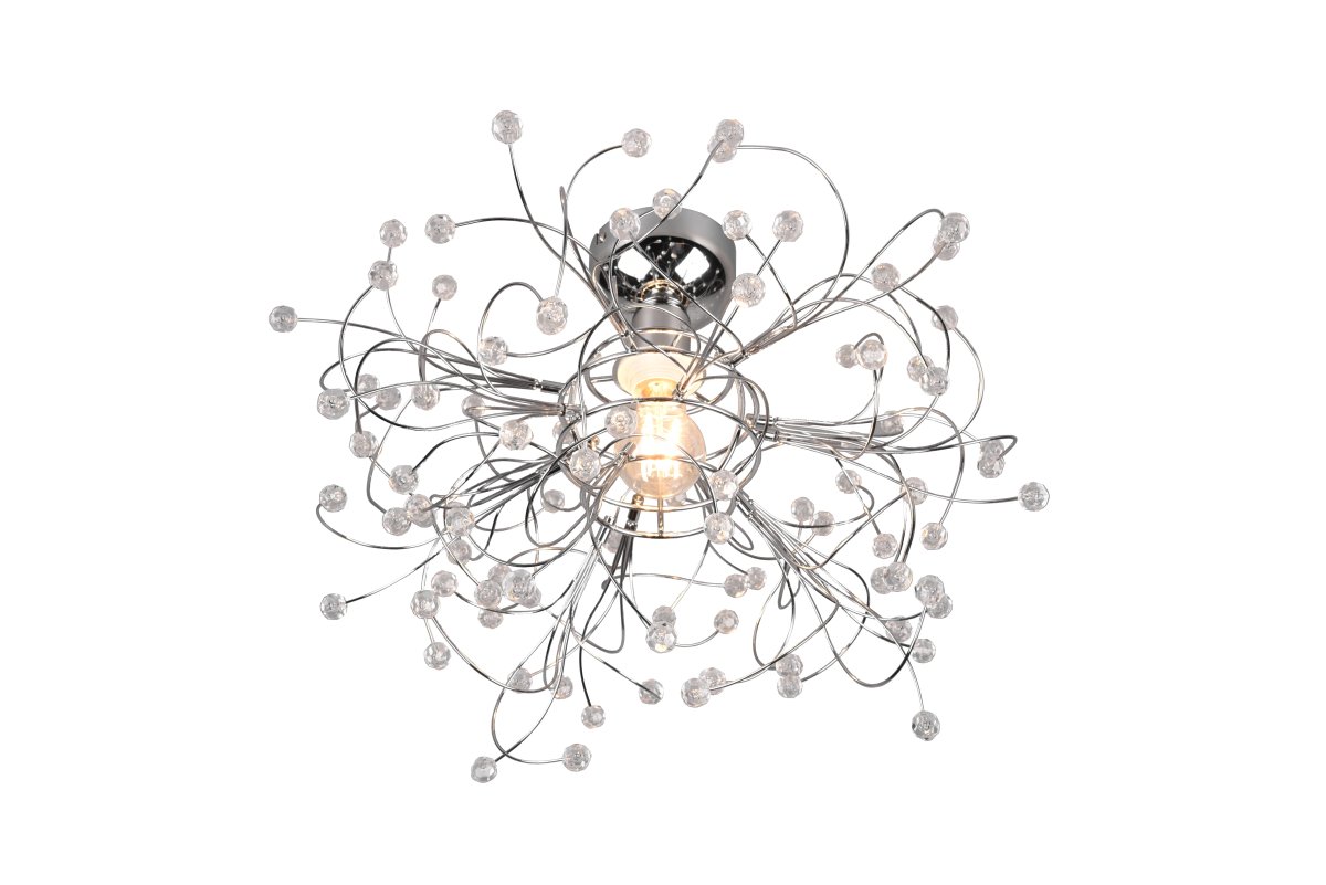 Gloria Ø52 Krom plafond Fra Trio Lighting - Med sin filigranform og glitrende akrylapplikasjoner sprer lampen en varm og innbydende lyseffekt, perfekt for både stue og spisestue.