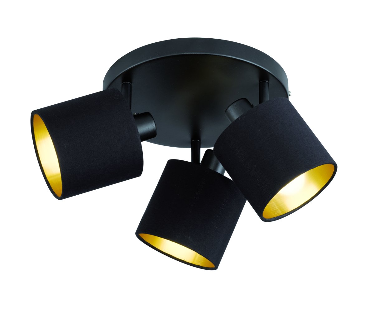 Tommy 3 Svart spotlight Fra Trio Lighting - Laget i matt svart metall med elegante nyanser i svart og gull, skaper Tommy elegante lysaksenter som gir stuen din en sofistikert og innbydende atmosfære.