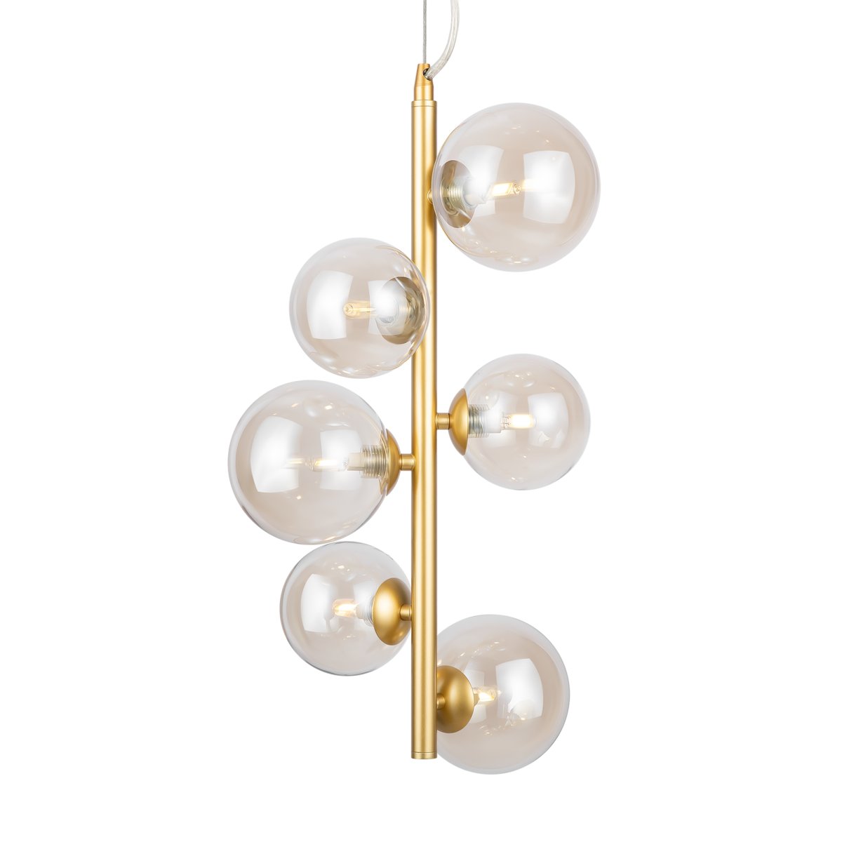 Dallas Ø30 Gull Taklampe Fra Maytoni - Den unike designen med runde glasskupler i forskjellige retninger skaper et dramatisk og elegant lysspill som fyller rommet med varme og karakter.