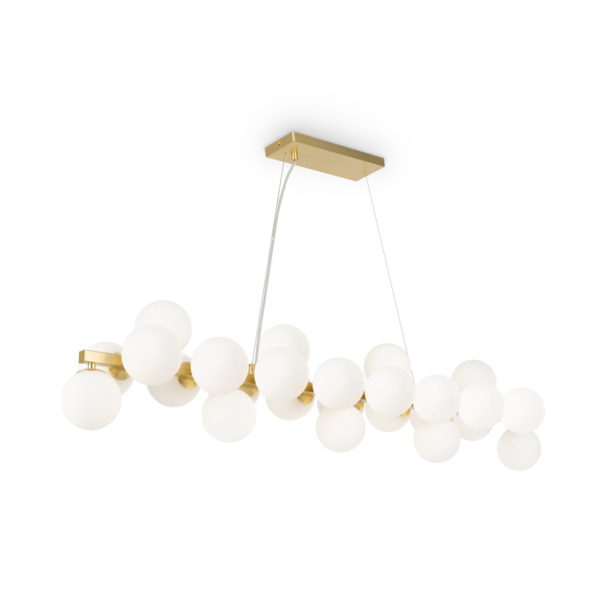 Dallas 123cm Gull Taklampe Fra Maytoni - Den unike designen med runde glasskupler i forskjellige retninger skaper et dramatisk og elegant lysspill som fyller rommet med varme og karakter.