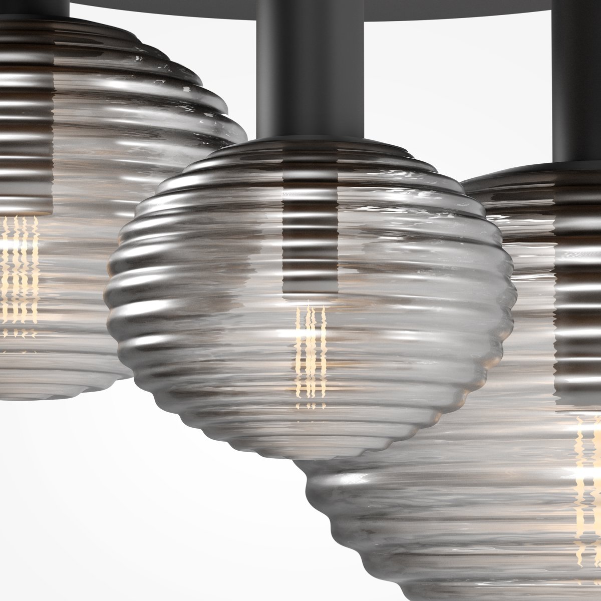 Reels 53cm Svart plafond Fra Maytoni - Det dynamiske designet med avrundede kupler skaper et moderne uttrykk, mens de r&oslash;ykfylte, blanke kuplene bidrar til et sofistikert lysbilde.