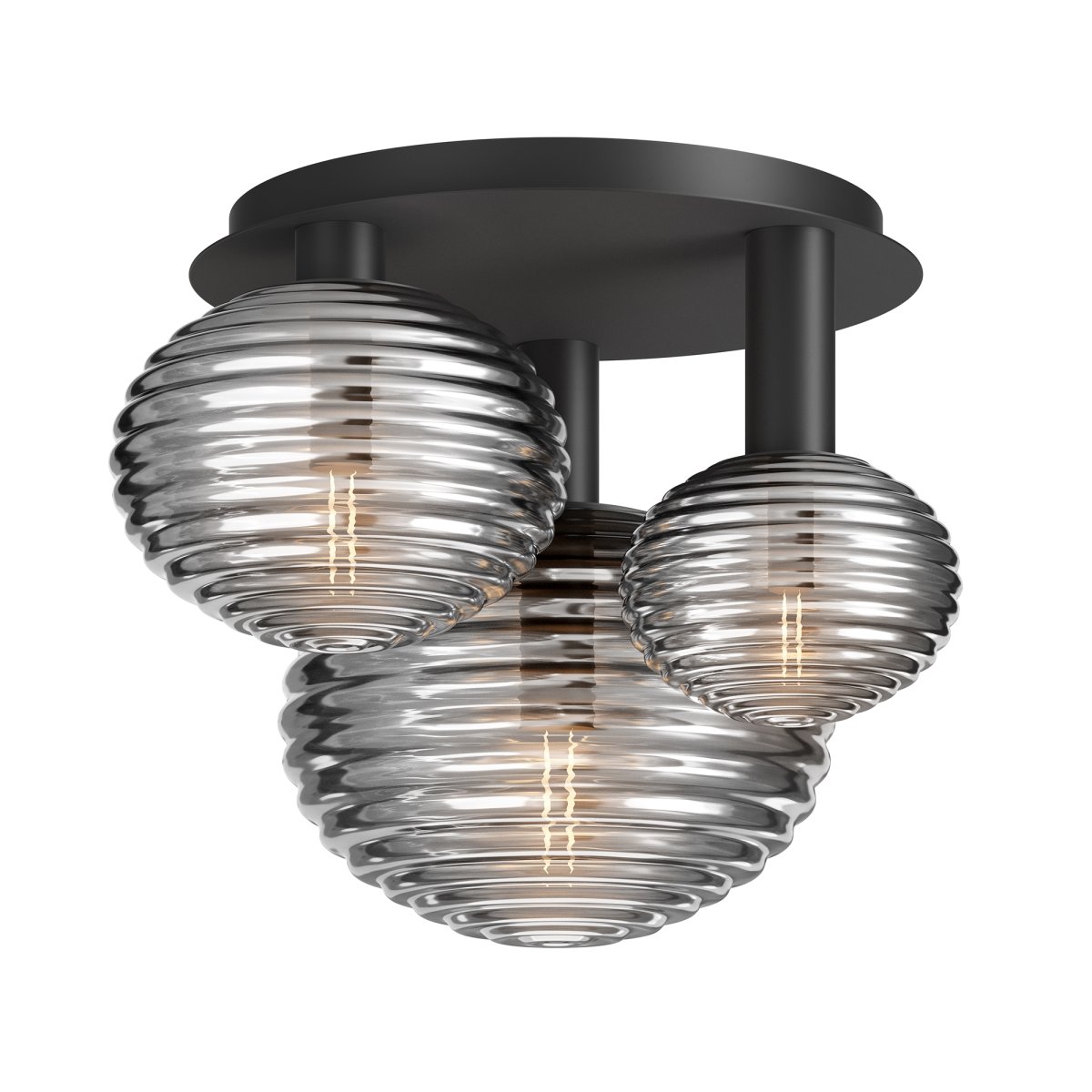 Reels 53cm Svart plafond Fra Maytoni - Det dynamiske designet med avrundede kupler skaper et moderne uttrykk, mens de r&oslash;ykfylte, blanke kuplene bidrar til et sofistikert lysbilde.