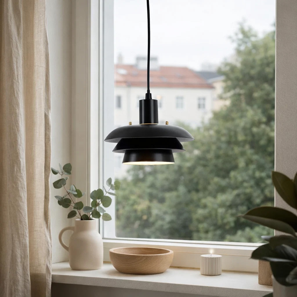 Stealth Ø20 Svart vinduslampe Fra Nordic Lighting - For &aring; gj&oslash;re det enkelt for deg &aring; tilpasse utseendet, leveres Stealth med to sett med detaljer: knotter og ring i b&aring;de messingfinish og svart finish.
