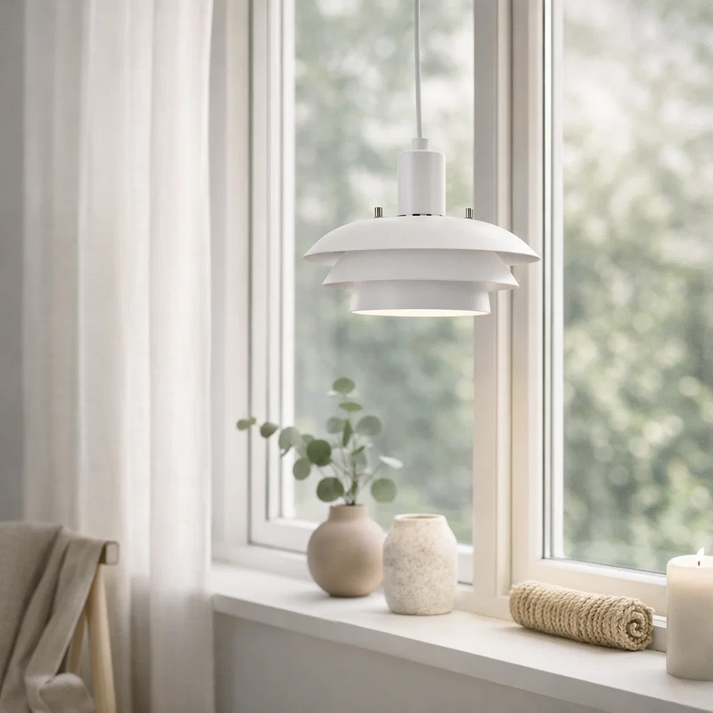 Stealth Ø20 Hvit vinduslampe Fra Nordic Lighting - For &aring; gj&oslash;re det enkelt for deg &aring; tilpasse utseendet, leveres Stealth med to sett med detaljer: knotter og ring i b&aring;de kromfinish og hvit finish.