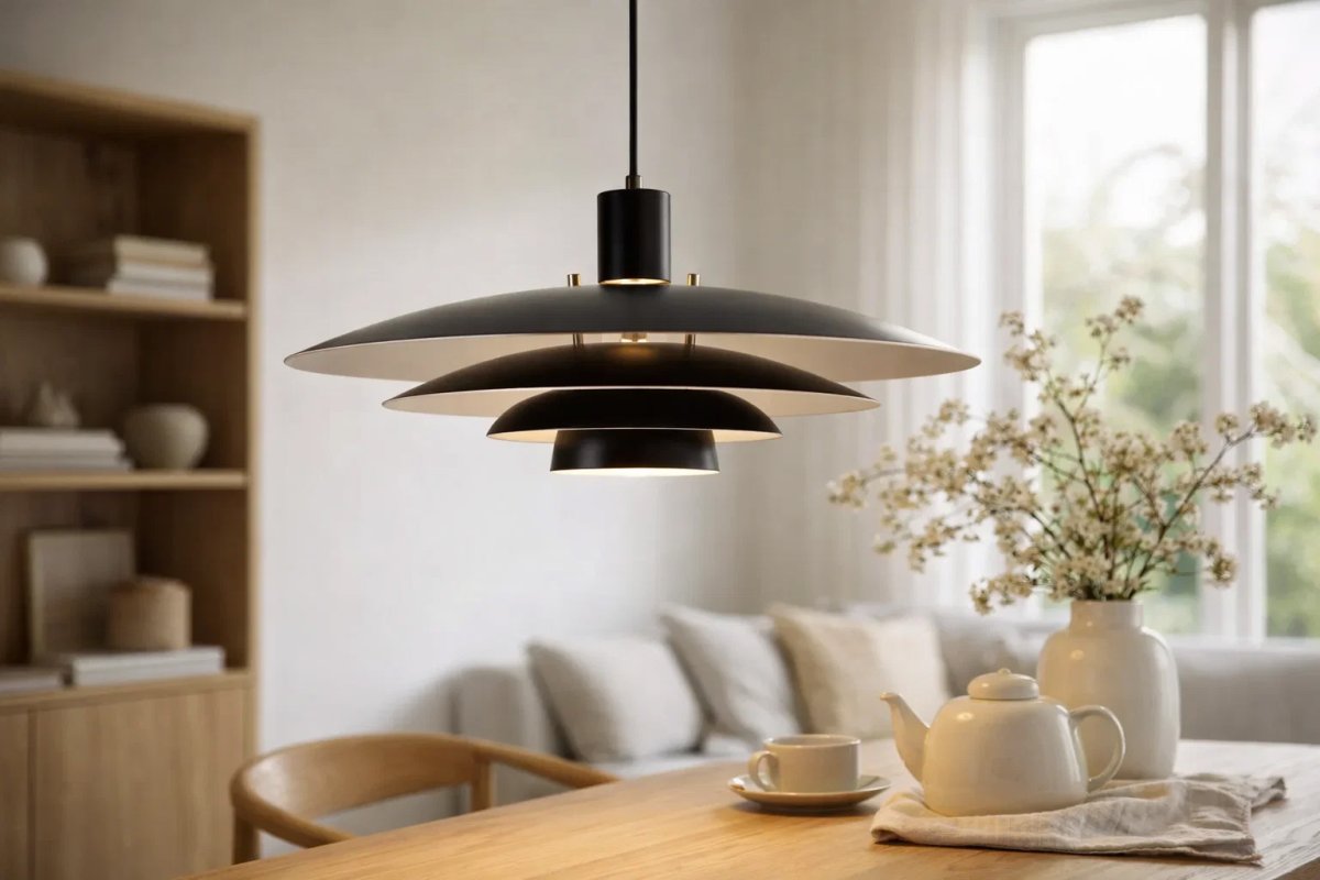 Stealth Ø50 Svart Taklampe Fra Nordic Lighting - Lampen leveres med to sett med detaljer &ndash; knotter og ringer i b&aring;de messingfinish og svart &ndash; slik at du kan velge uttrykk og tilpasse designet til interi&oslash;ret ditt.