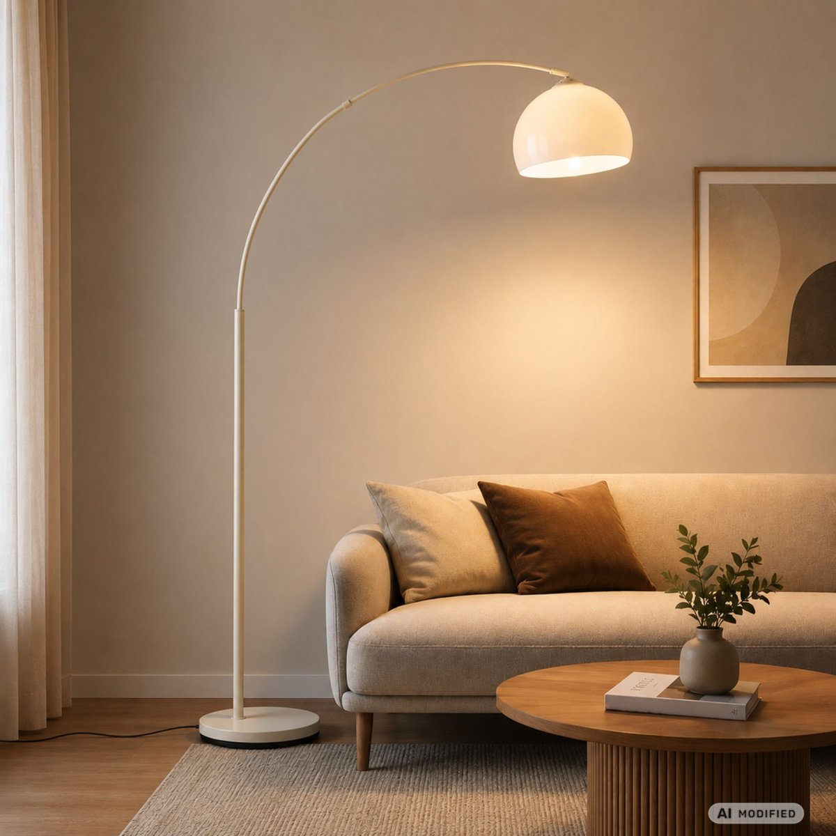 Vessa Beige gulvlampe Fra Brilliant - Det elegante designet er kombinert med en stabil rund base og passer fint inn i b&aring;de moderne og klassiske stuer.