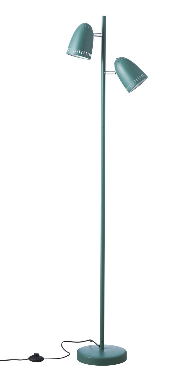 Dynamo 2 Grønn gulvlampe Fra Superliving - Dynamo gulvlampe laget av matt metall i en gr&oslash;nn/bl&aring; farge har to justerbare skjermer, noe som gj&oslash;r den b&aring;de funksjonell og stilig.