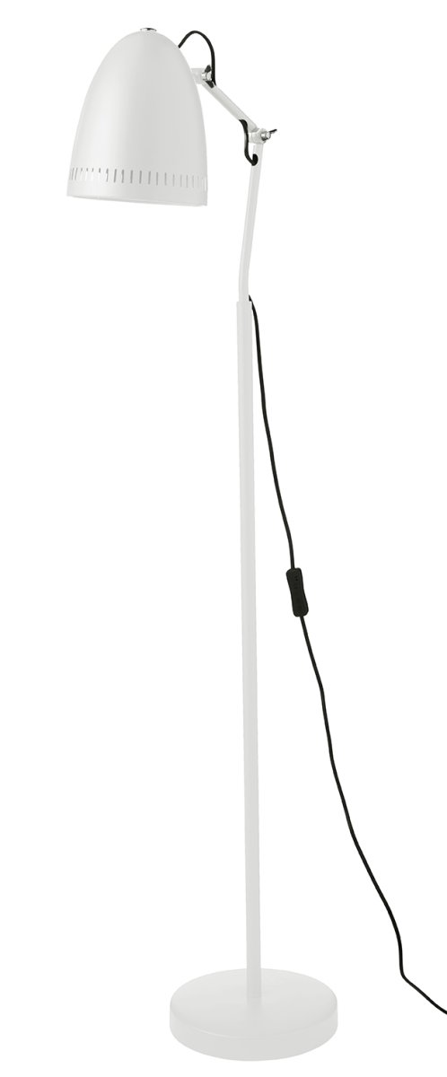 Dynamo 1 Hvit gulvlampe Fra Superliving - Den klassiske skjermen med dekorative hull gir en behagelig lysfordeling, mens armene med to sommerfuglskruer gj&oslash;r det enkelt &aring; justere lampen og feste den i &oslash;nsket posisjon.