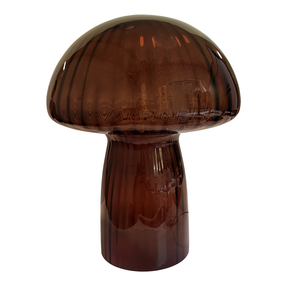 Mushroom 35cm Rødbrun bordlampe Fra Pixie Design - Den er utstyrt med en timer og en praktisk 5-trinns dimmer for &aring; justere lyset etter behov, noe som gj&oslash;r den perfekt for b&aring;de arbeidsbelysning og koselig kveldsbelysning.