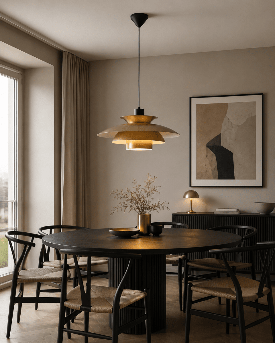 Stealth 2 Ø50 Gull Taklampe Fra Nordic Lighting - Laget av metall med en gyllen finish, har den et elegant og harmonisk uttrykk.