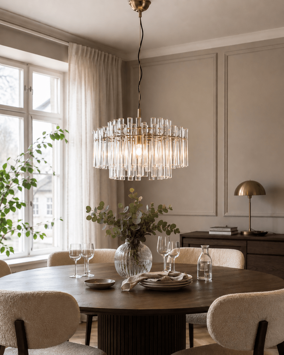 Lancaster Ø54 Messing/gjennomsiktig Taklampe Fra Lampan - En lampe som kombinerer eleganse og enkelhet p&aring; en harmonisk m&aring;te &ndash; og som l&oslash;fter interi&oslash;ret med sin subtile gl&oslash;d og tidl&oslash;se sjarm.
