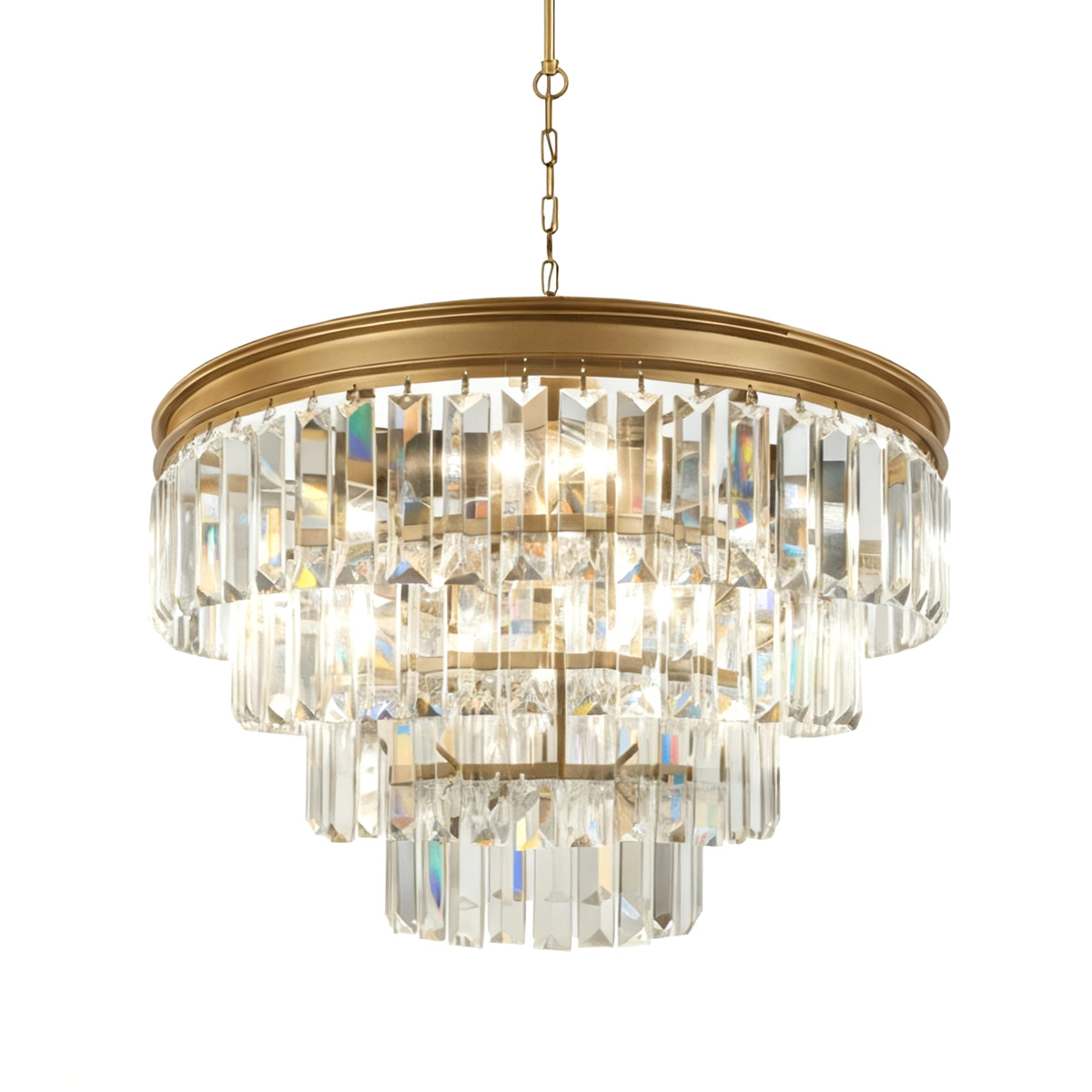 Oxford Ø50 Antikk messing krystall Fra Lampan - Lampen er bygget i flere niv&aring;er med klare prismer som reflekterer lyset p&aring; en glitrende m&aring;te og skaper en varm og innbydende atmosf&aelig;re.