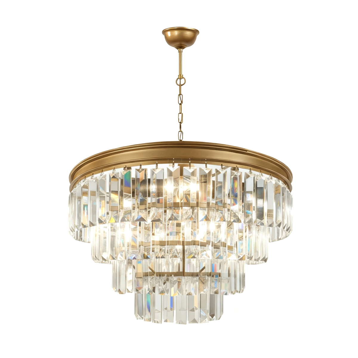 Oxford Ø50 Antikk messing krystall Fra Lampan - Lampen er bygget i flere niv&aring;er med klare prismer som reflekterer lyset p&aring; en glitrende m&aring;te og skaper en varm og innbydende atmosf&aelig;re.