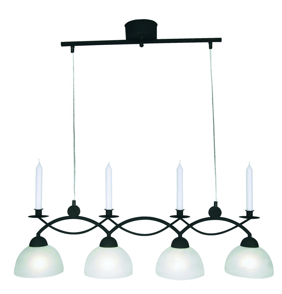 Florens 90cm Svart Taklampe Fra Cottex - Taklampen Floren i metall og hvitt glass kombinerer eleganse og funksjonalitet med plass til fire lys, og gir hjemmet et klassisk preg.