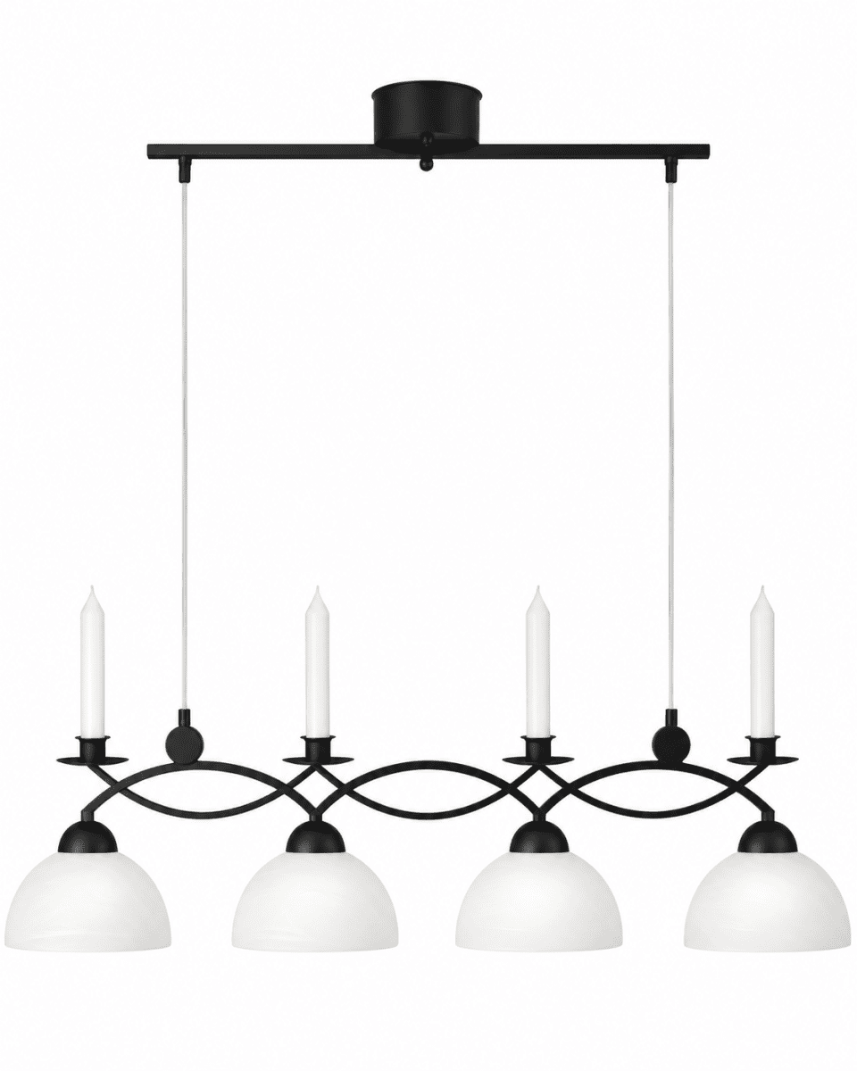 Zoom bilde av Florens 90cm Svart Taklampe Fra Cottex - Taklampen Floren i metall og hvitt glass kombinerer eleganse og funksjonalitet med plass til fire lys, og gir hjemmet et klassisk preg.