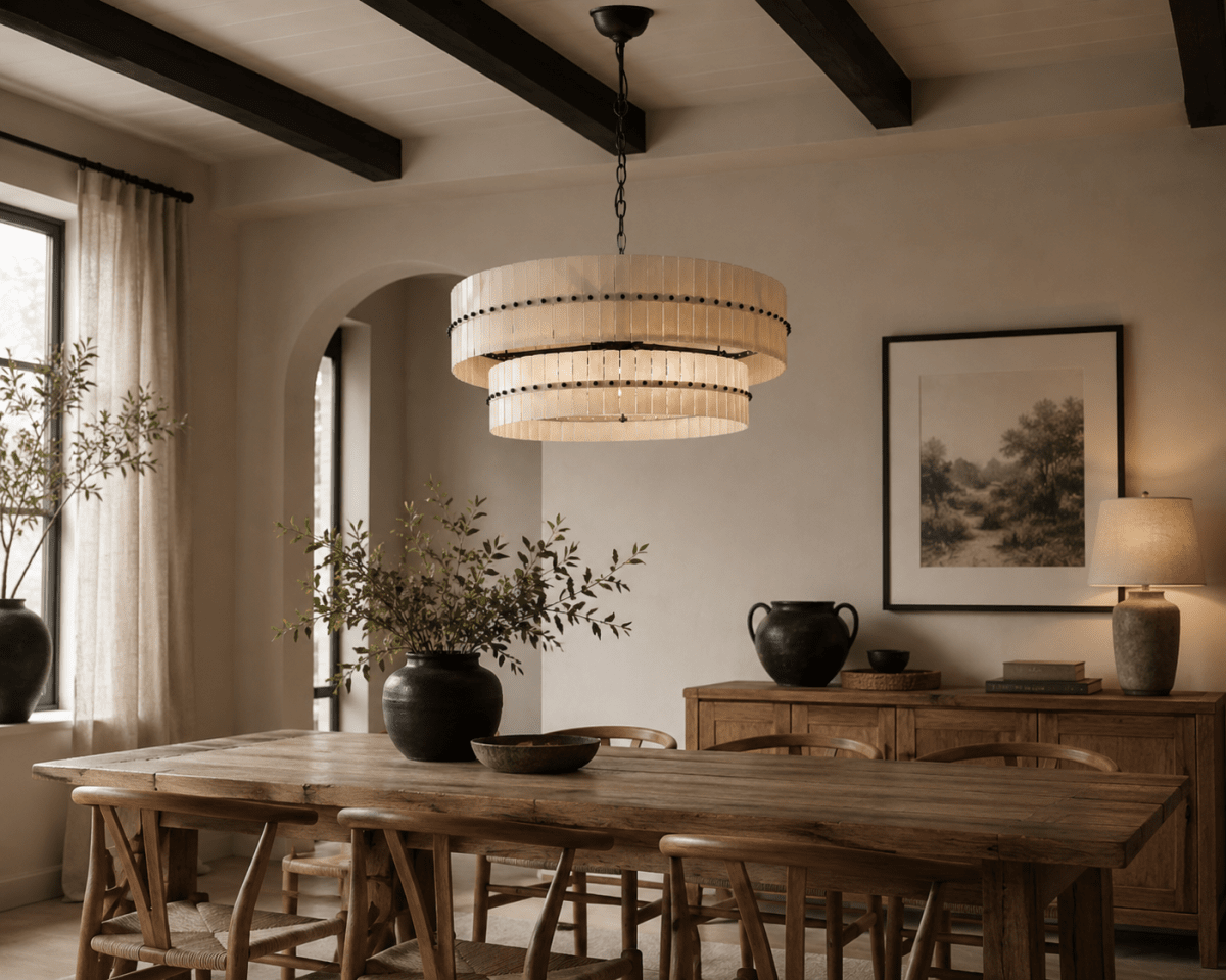 Eaton Ø75 Svart og hvitt krystall Fra Lampan - Den matte, svarte metallrammen er innrammet av hvite glassprismer arrangert i forskjellige h&oslash;yder, noe som skaper en elegant dybde og en levende silhuett.