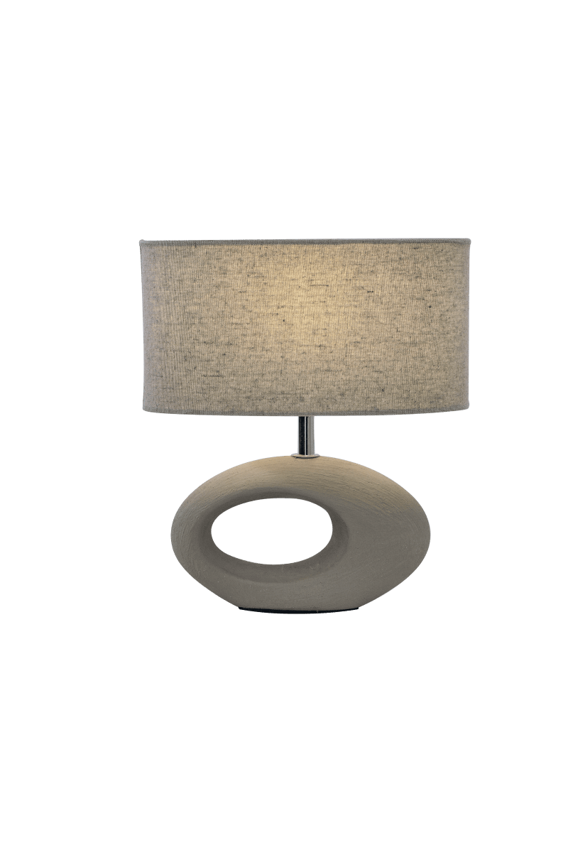 Olina 24cm Brun bordlampe Fra Aneta Lighting - Bordlampen Olina har en brun keramisk base med moderne design og en oval beige tekstilskjerm.
