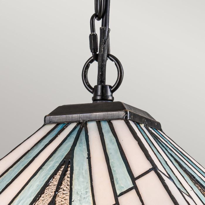 Alderley 38cm Flerfarget Fra Elstead Lighting - Metallkomponentene har en dyp vintage bronsefinish og en klassisk art deco-design.