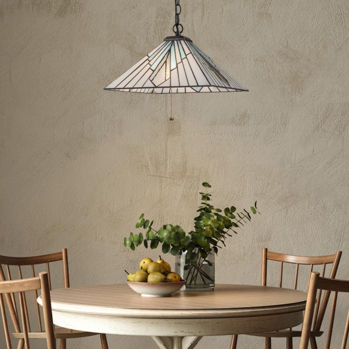 Alderley 38cm Flerfarget Fra Elstead Lighting - Metallkomponentene har en dyp vintage bronsefinish og en klassisk art deco-design.