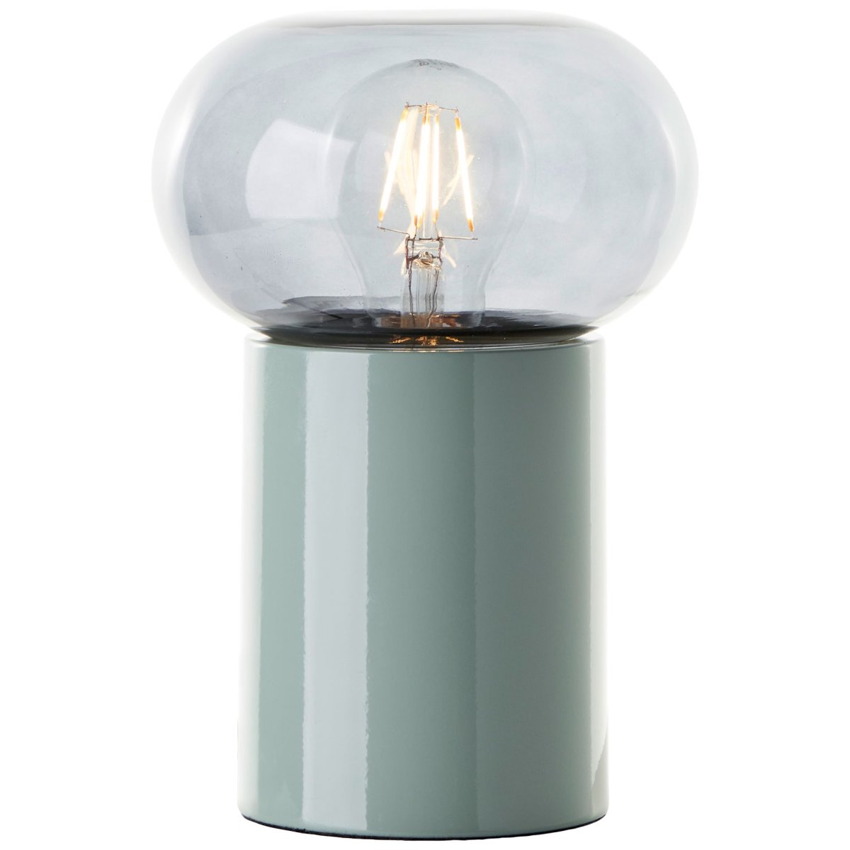 Knut 22cm Grønn bordlampe Fra Brilliant - Den gr&oslash;nne lampebasen gir et friskt og livlig uttrykk, mens den r&oslash;ykfargede glassskjermen skaper en myk og stemningsfull lysfordeling.