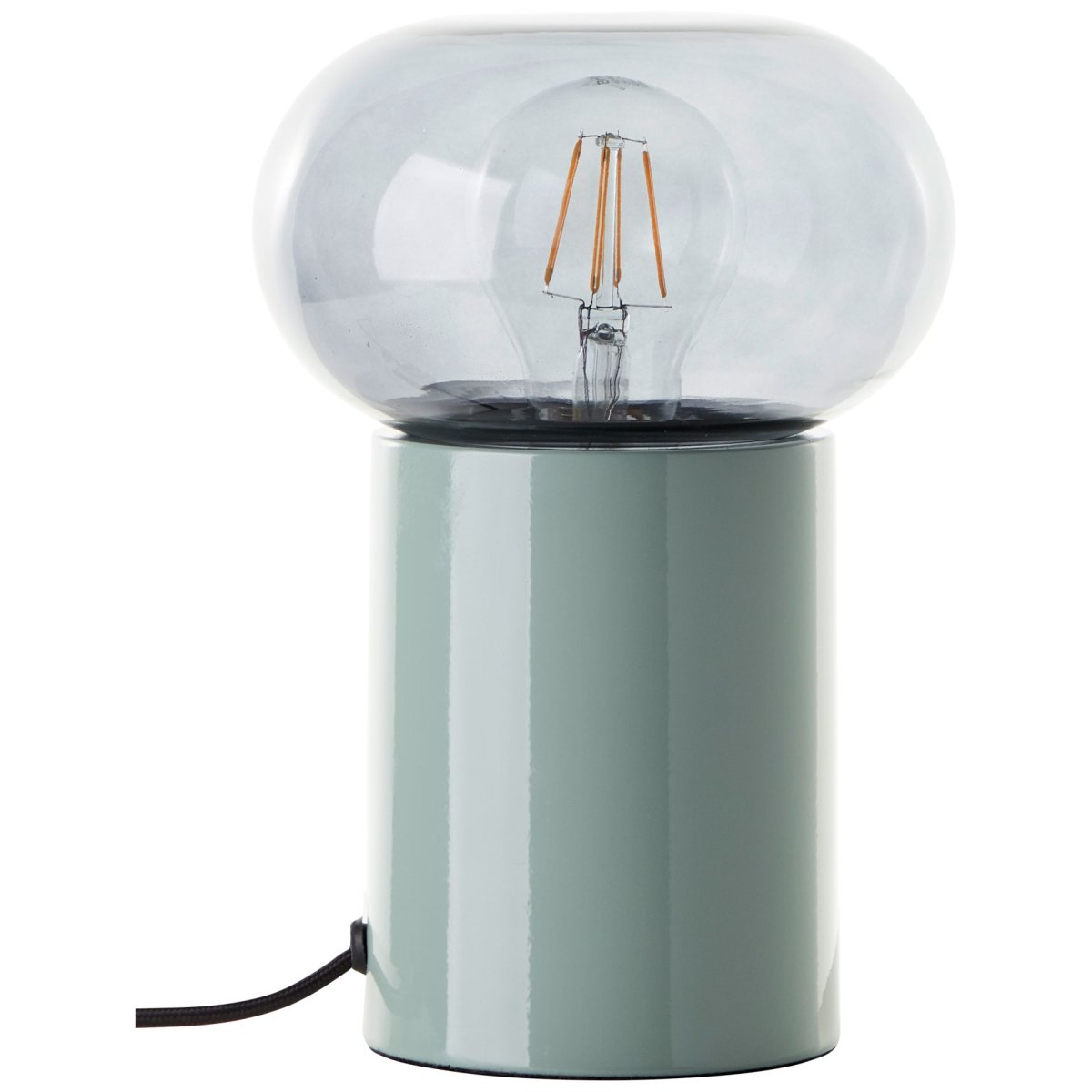 Knut 22cm Grønn bordlampe Fra Brilliant - Den gr&oslash;nne lampebasen gir et friskt og livlig uttrykk, mens den r&oslash;ykfargede glassskjermen skaper en myk og stemningsfull lysfordeling.