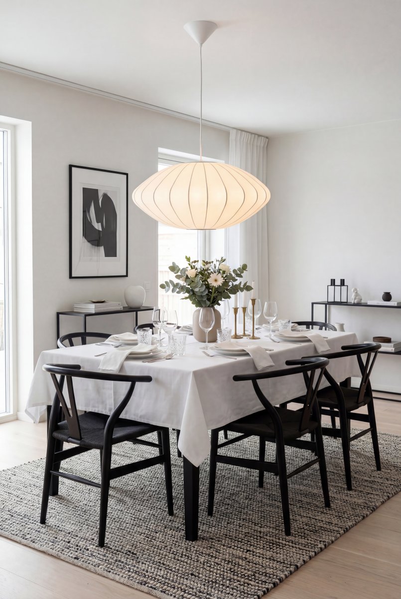 Josefine Ø50 Hvit Taklampe Fra Aneta Lighting - Den gener&oslash;se skjermen er laget av kunstig silke, noe som gir lampen en vakker tekstur og et mykt lys n&aring;r den er tent.