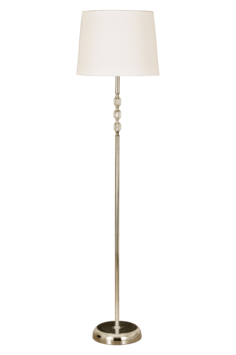 Johanna Krom gulvlampe Fra Aneta Lighting - Johanna gulvlampe er en ekte klassiker i forkrommet metall med prisme dekorative knotter laget av den fineste akryl og hvit tekstilskjerm.