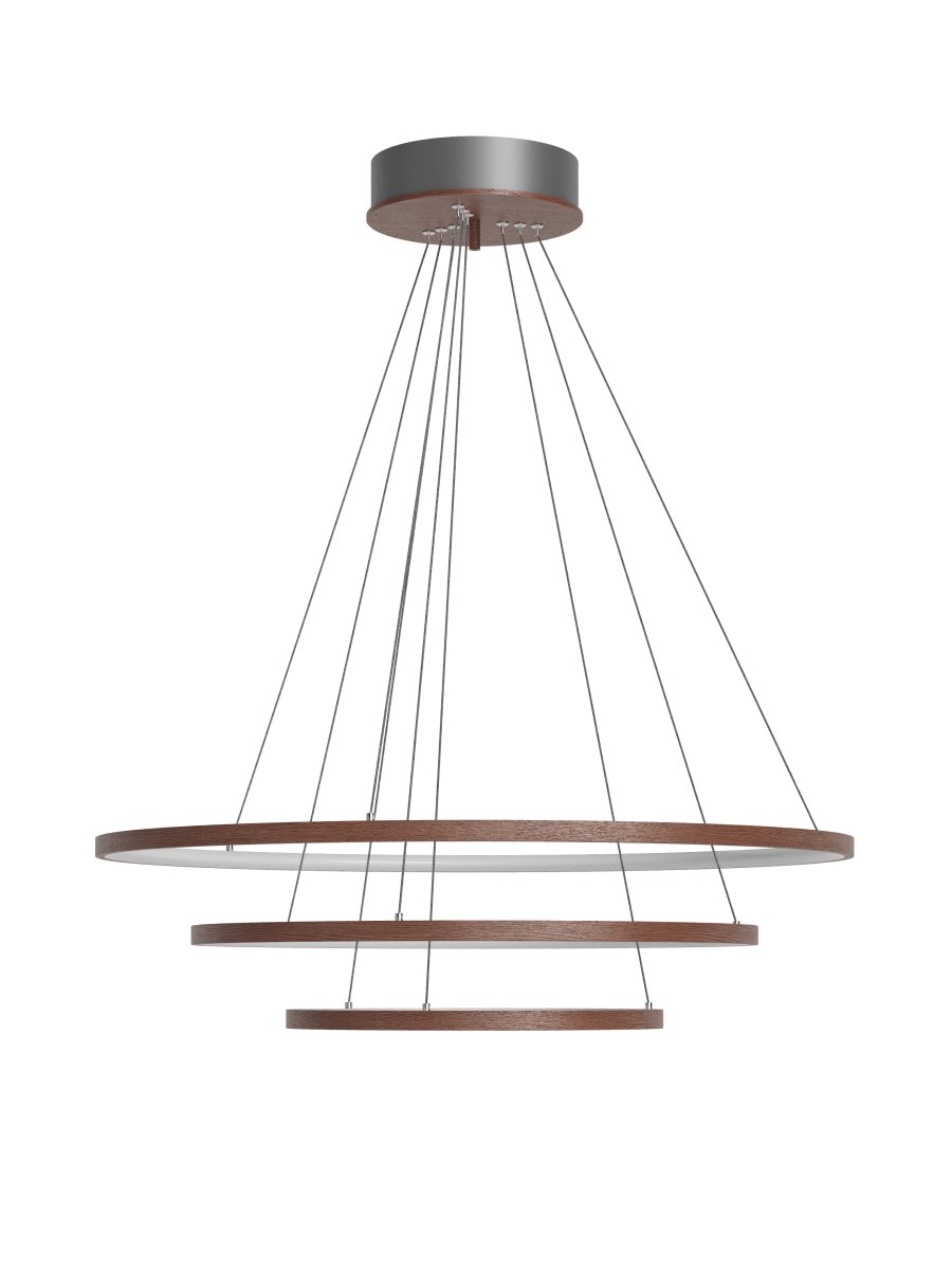 Trione Ø80 Valnøtt Taklampe Fra By Rydéns - Hver ring (80 cm, 60 cm og 40 cm i diameter) kan enkelt justeres i h&oslash;yde og posisjon med lampens wirefeste.