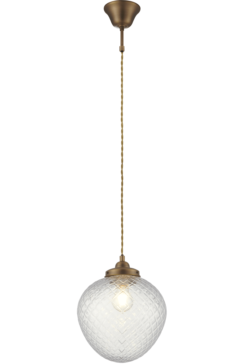 Gatsby Ø25 Antikk messing Taklampe Fra Aneta Lighting - Gatsby takpendel har et klassisk og elegant uttrykk med detaljer i antikk messingfinish og en dekorativ skjerm i klart, svertet glass.