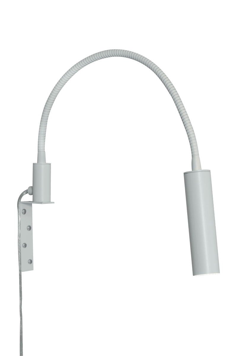 Artic Flex Hvit leselampe Fra Aneta Lighting - Leveres med en integrert LED-lyskilde med dimmerfunksjon som er lett tilgjengelig p&aring; lampehodet.