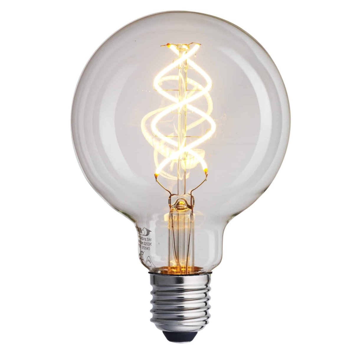 E27 Globepære 5W 2200K dimbar Gjennomsiktig Fra Unison - Lampen har effekt p&aring; 5W og en fargetemperatur p&aring; 2200K, noe som gir et varmt og koselig lys.