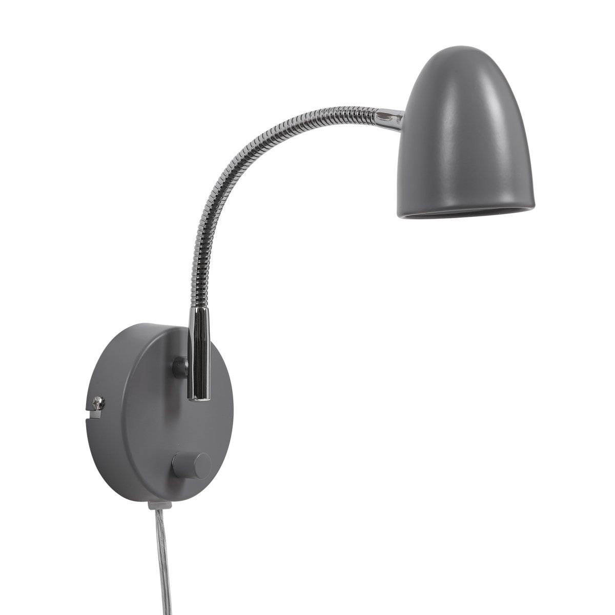 Zoom bilde av Koster Grå leselampe Fra Armaturhantverk - Denne moderne vegglampen kombinerer en stilig grå; Skjerm med kromdetaljer for en elegant og funksjonell design.