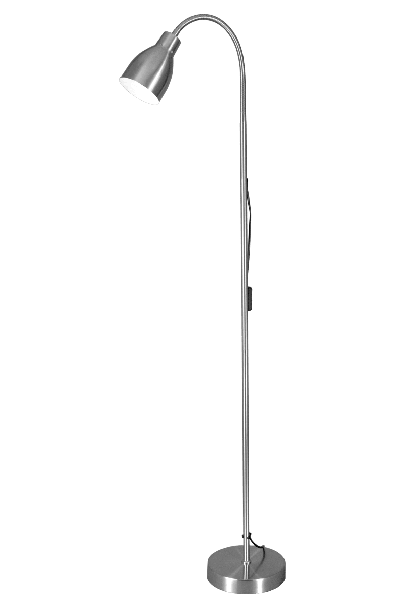 Sarek Stål gulvlampe Fra Aneta Lighting - Sarek er en stilig gulvlampe i matt børstet metall med flexarm for enkel justering av lyset.